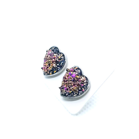 5/$25 Heart Shaped Earrings Iridescent Studs Heart Shaped Studs Multi Color NEW - Picture 2 of 4